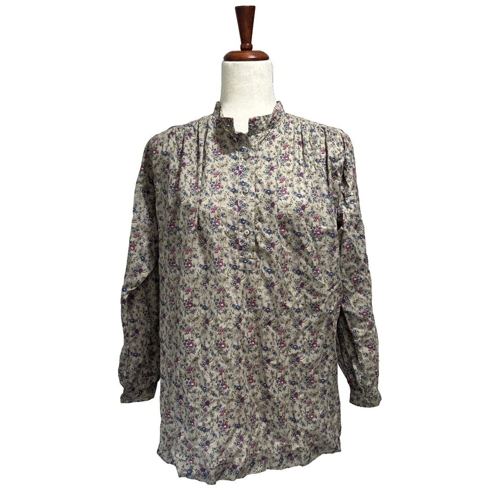 Story Blouse One Size Gray Ditsy Floral Cottagecore Boho Top Longsleeve